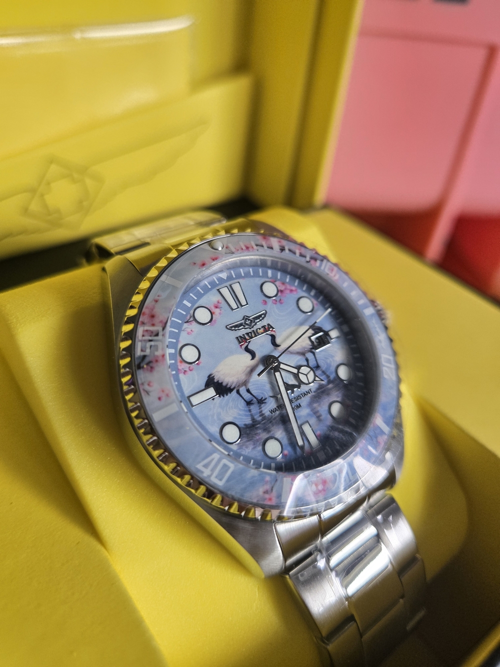 51063Invicta ProDiver Visions From Above Cranes Cherry Blossoms UnisexWatch 43mm - Picture 3 of 6